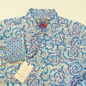 Robert Graham Wendell Blue Paisley Long Sleeve Classic Fit Sport Shirt Men Small